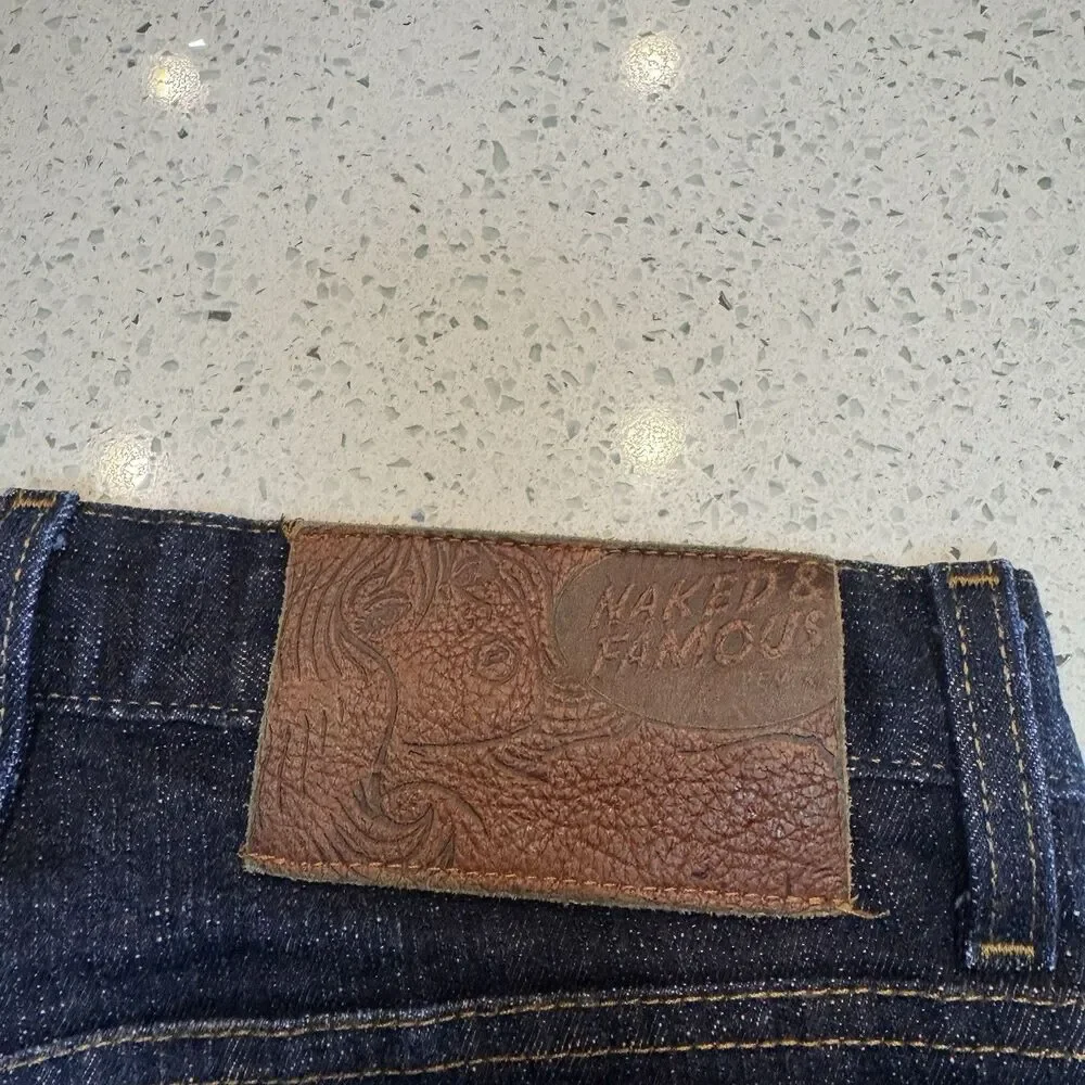 Naked and Famous Jeans Mens 30 Indigo Selvedge denim Super Skinny Guy button fly